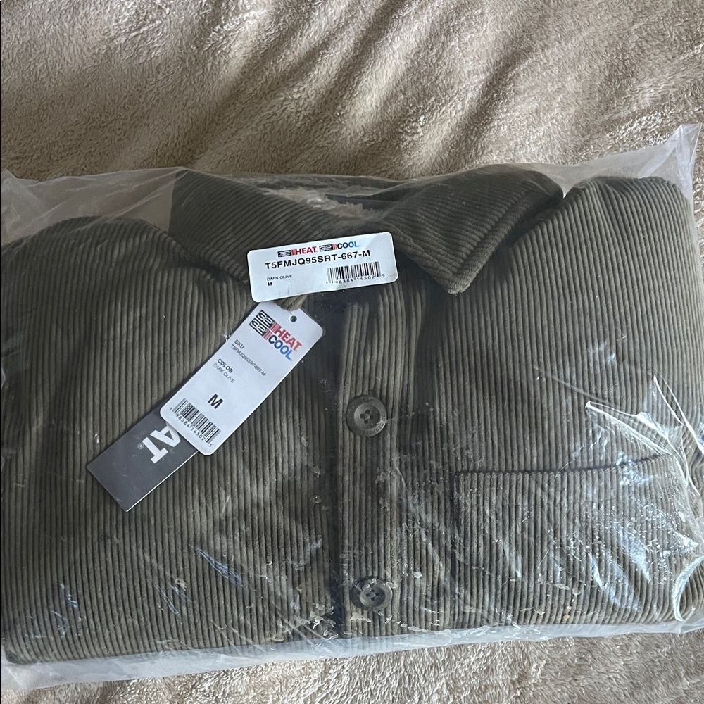 Corduroy Button-Up Shirt Jacket in Olive